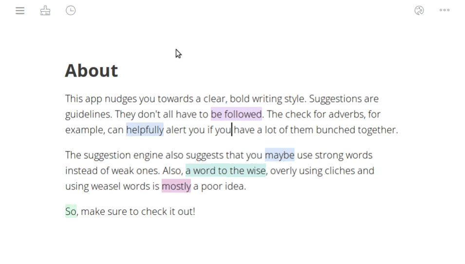 example of how the text editor's suggestions worked