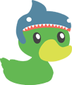 a duck wearing a cute shark hat